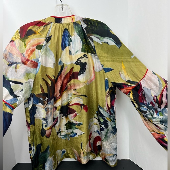 Anthropologie Vineet Bahl Retro Print Floral 100% Silk Blouse Top Size Medium - Picture 11 of 13
